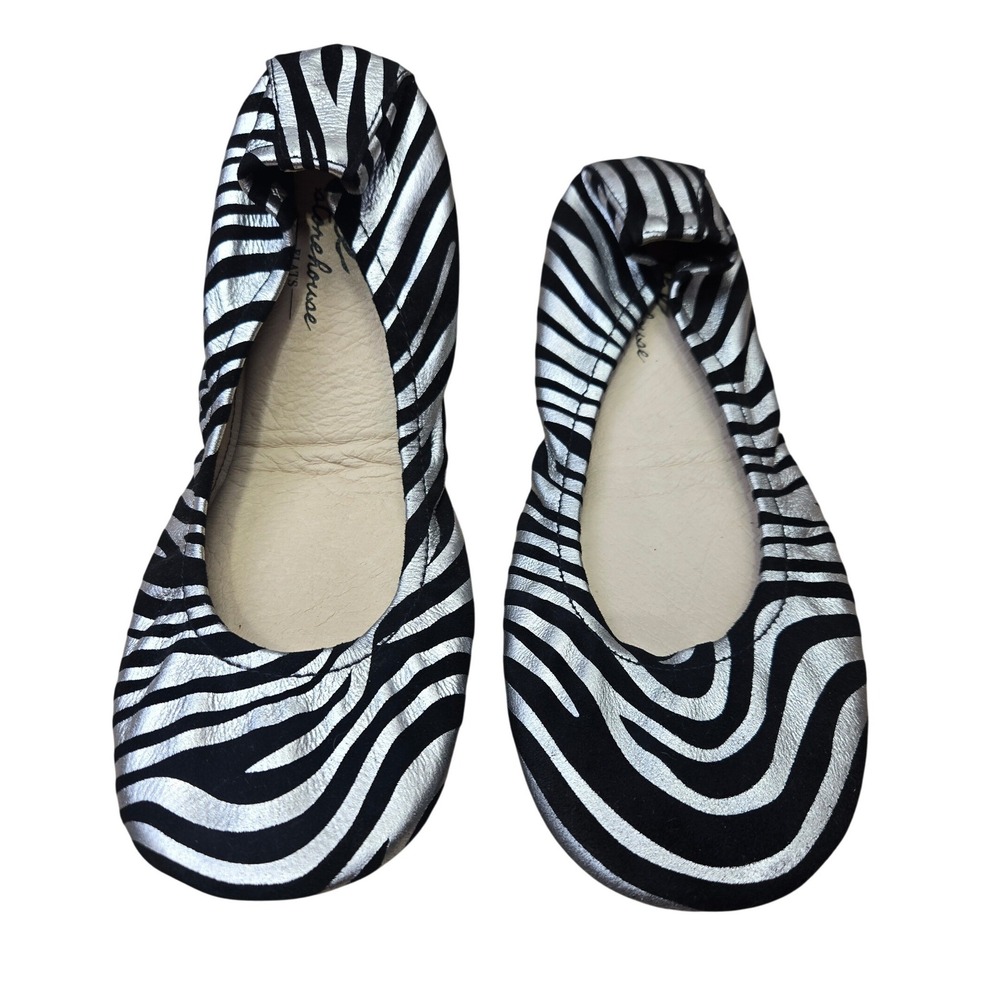 The Storehouse Flats Zebra Silver Metallic Leather Ballet Flats Shoes Womens 8